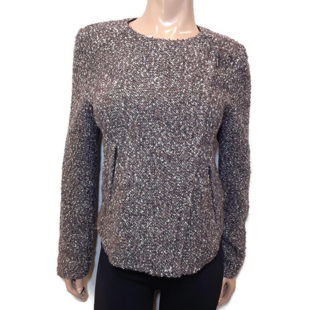 Gap Tweed Moto Blazer Jacket Wool Collarless Faux Leather Size Medium